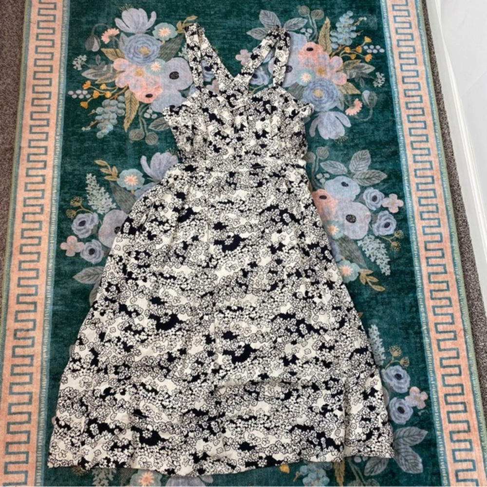 NWT Anthropologie Smocked Floral Cut Out Midi Dress White & Black Large - Picture 5 of 15